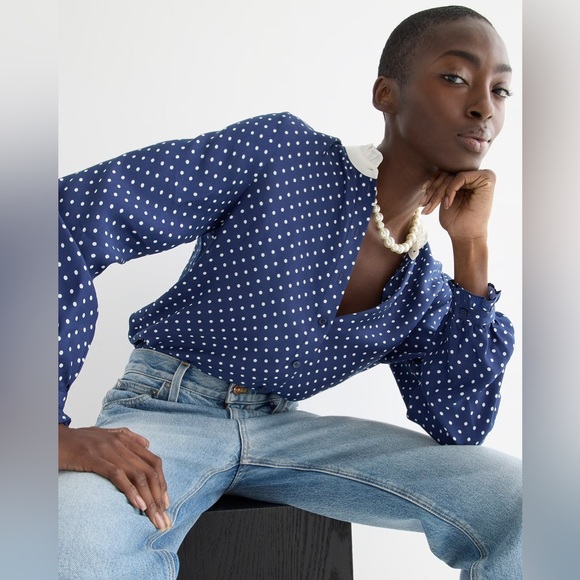 Drapey cupro-blend ruffle-trim shirt in dot - Picture 3 of 9